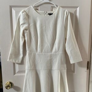 Elegant Ann Taylor Cream Dress with 3/4 Sleeves and Flare Skirt